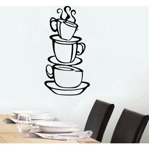 Cafe Wall Stickers Coffee Cup Vinyl Decals Tea Cups Decal Kitchen Room Decoration Removable Restaurant Window Sticker C6021