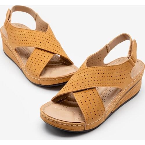 New Summer Retro Womens Sandals Sewing Women Casual Wedge Shoes Woman Lady Buckle Strap Hook Loop Soft Platform Female Sandals