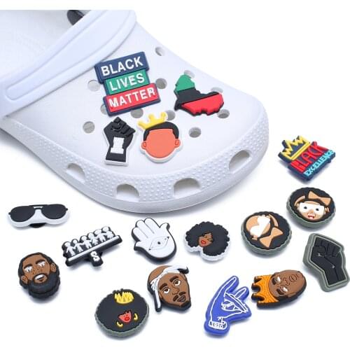 Single Sale 1PCS Black People Shoe Buckles PVC JIBZ For Croc Shoe Charm Black lives matter fist Christmas Present BGM BLM