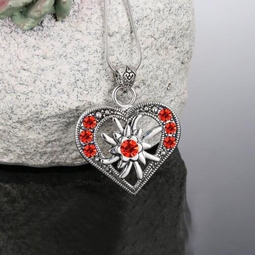 Legenstar Antique Love Heart Necklaces Pendants Oktoberfest Edelweiss Statement Necklace for Women Shiny Stone Jewelry