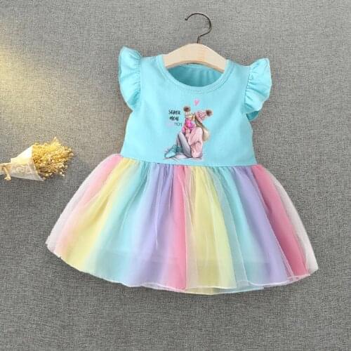 Summer Super Mom Baby Girl Dress Mother and Baby Love Life Lovely Printing Kawaii Princess Dresses A-Line Kids Clothing