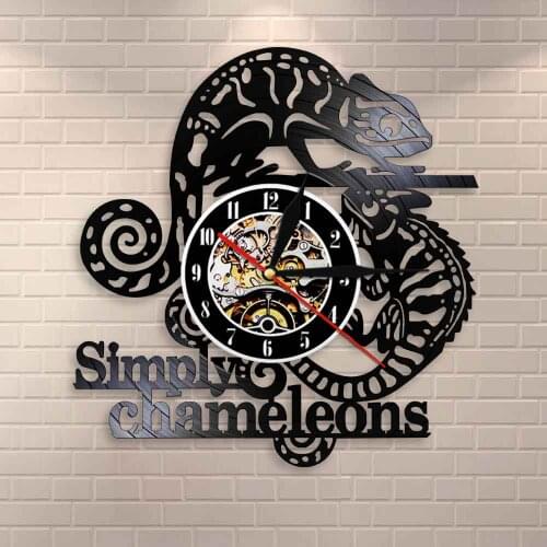 Reptile Gift Gecko Vinyl Record Clock Lizard Decorative AnimaL Clock Simply Chameleons Wall Art Wall Decor Modern Wall Clock