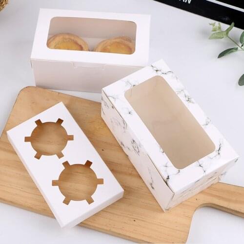 Transparent Kraft Paper Cupcake Packing Box with Window Cardboard Cake Cookies Baking Candy Box Gift Packing Bag 2/4/6 Cups