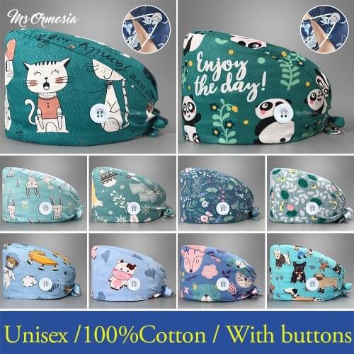 Fashion adjustable scrub hat Pension house Beauty salon work Tail hat Animal print cartoon printing Loyal dog party scrub cap