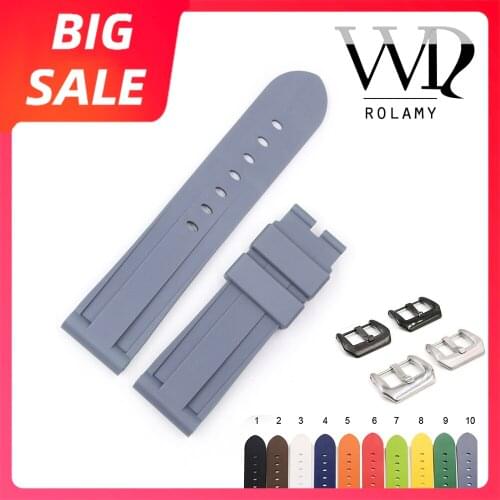 Rolamy 22 24mm Hot Sell Top Quality White Yellow Waterproof Silicone Rubber Replacement Watch Band Strap For Panerai Luminor