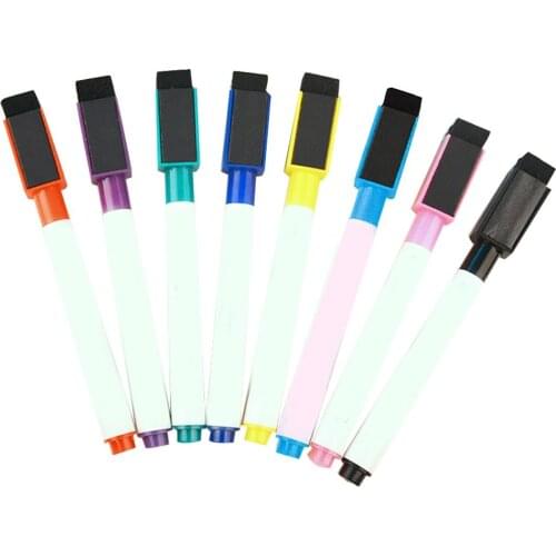 50Pcs Erasable Magnetic Dry Whiteboard Markers Drawing Pen Eraser Stationery