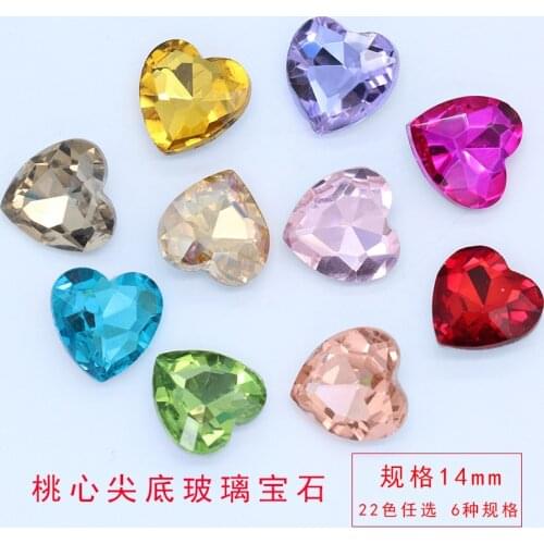 20p 14mm Heart color pointed foiled back strass stone faceted crystal glass rhinestones Kids Toy Counter display jewelry beads