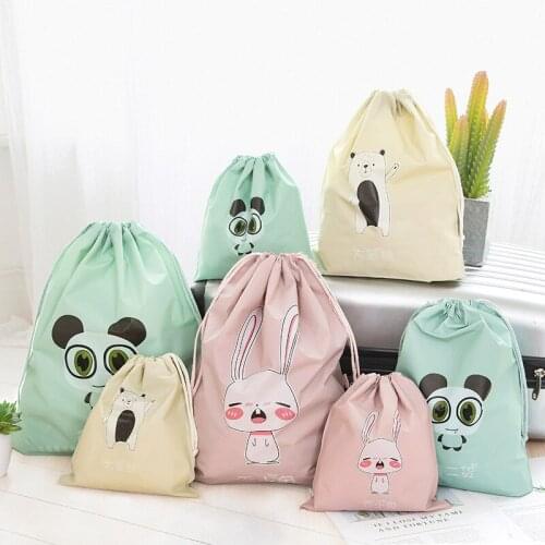 Printed Shoes Storage Pouch Cartoon Pattern Clothes Drawstring Bag Portable Clothing Shoe Storage Organizer for Travel