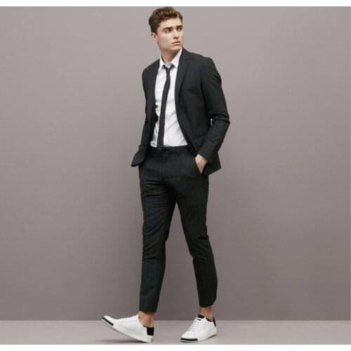 TPSAADE Hot Sales Black Band Wedding Suits For Men Latest Coat Pants Designs 2 pieces (Jacket+Pants+Tie) Custom Made Bride 423