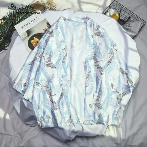 Japanese Kimono Traditional Print Couple Tops Orient Ethnic Cardigan Kimono Haori Unisex Thin Loose Yukata Chiffon Asian Clothes