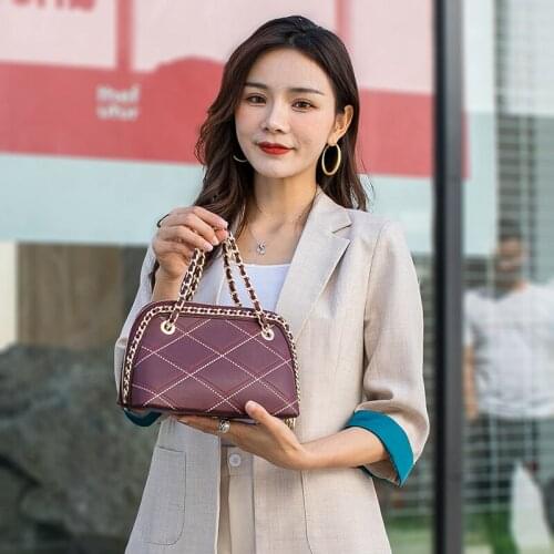 WOONAM New Fall Designer Handbag Genuine Calf Leather Chain Diamond Lattice Stich Shell Top Handle Shoulder Bag GB110758