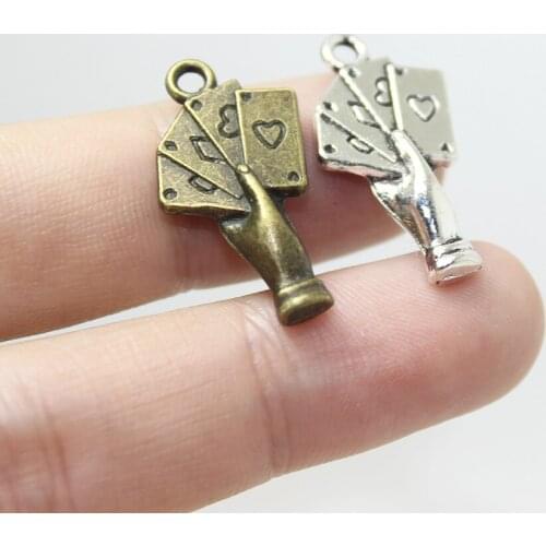 Yamliy 20pcs/25*12mm Poker Playing Cards Hand Charms Zinc Alloy Metal Charms Pendants For Jewelry Making Findings