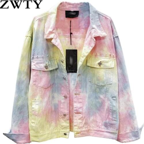 ZWTY Fashion Casual Look Thin Amall Holes Gradient Color Denim Jacket Women Loose 2020 Spring Autumn New Goods Coat