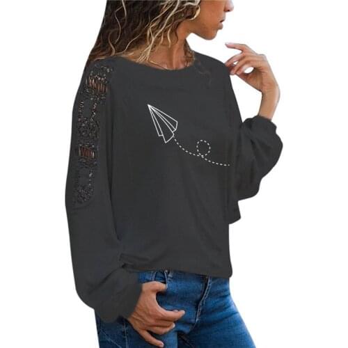 Paper airplane Print Female T Shirt Funny Teeshirt Women Clothing Casual Long Sleeve Large Size Loose Lace Tops Tee
