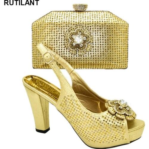 New Elegant African Wedding Italian Shoe and Bag Sets Summer High Heeled Shoes for Women Buckle Strap Matching Shoes and Bag Set