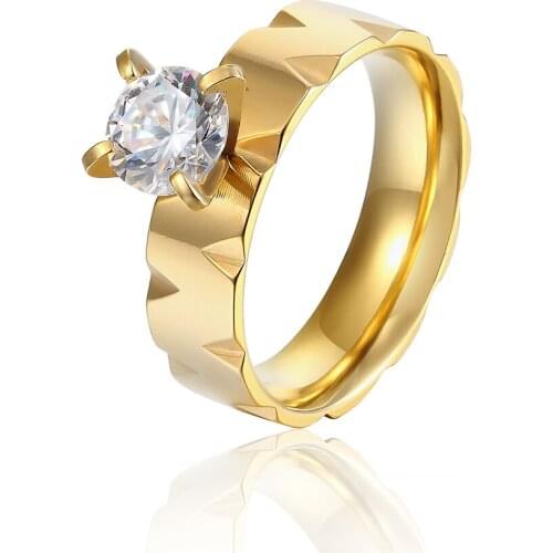 2017 fashion V angle pattern stainless steel crystal rings for women to marry engagement ring