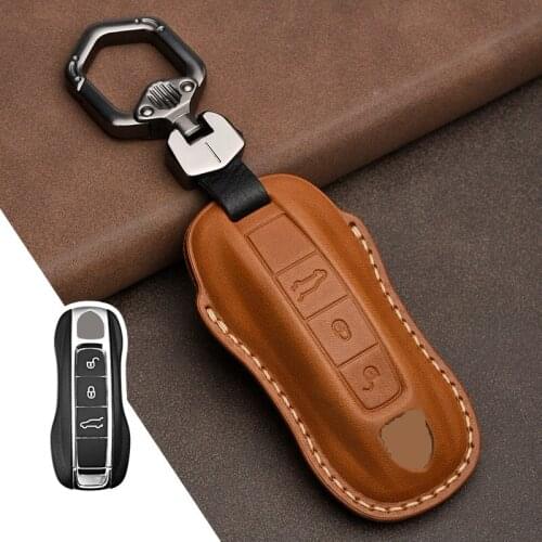 1Pcs Genuine Leather Car Remote Key Case Key cover for Porsche Panamera 2017-2021 Cayenne 2018 2019 2020 2021