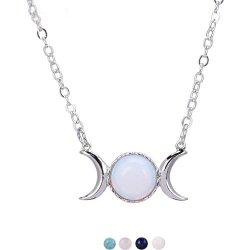 2021 Trend Triple Goddess Moon Symbol Crescent Pendant Necklace Opal Healing Crystal Moon Pendant for Women Unusual Charm Egirl