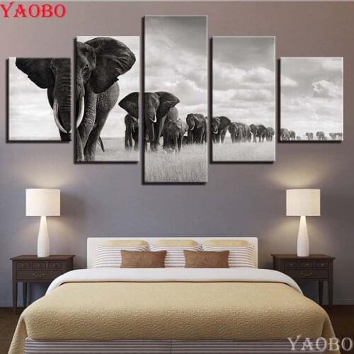 5pcs/set diamond Painting Elephant 5d diy diamond mosaic picture of rhinestone Embroidery beads cross-stitch Black and white art
