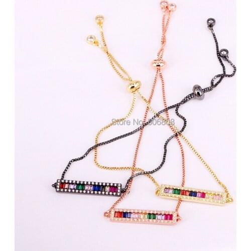 6PCS ZYZ-B5305 Multi-color Micro Pave CZ Zircon Rectangle Bar Charm Bracelet Femme Adjustable Chain Bracelets Jewelry