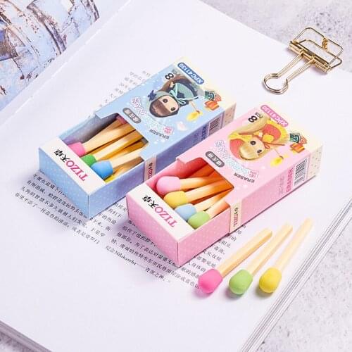 8 PCS/pack Cute Kawaii Little girl Matches Eraser Lovely Colored Eraser for Kids Students Creative Item Gift