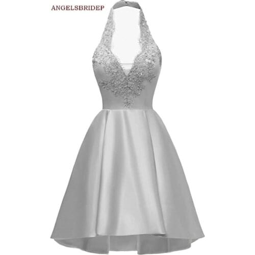 ANGELSBRIDEP Halter Short Homecoming Dresses Vintage Applique Beading Junior Graduation Formal Birthday Party Gowns