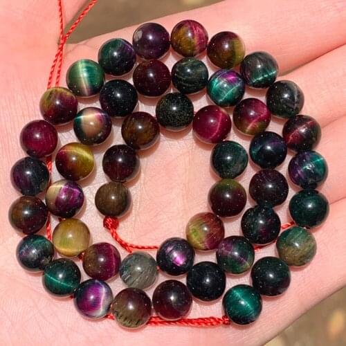 Natural Gem Minerals Stone Beads Mixed Bicolor Tiger Eye Loose Round Beads For DIY Jewelry Making Bracelet Accessories 6 8 10mm