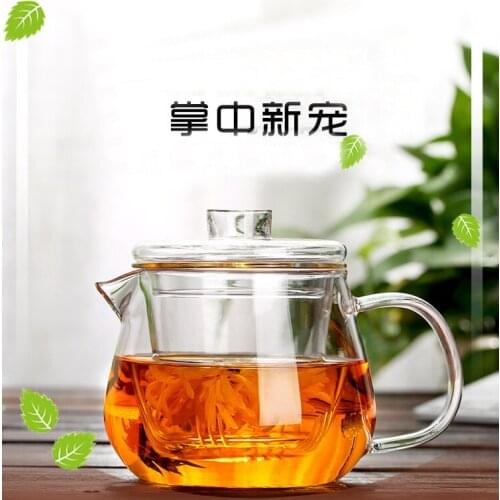 Afternoon tea heat-resistant glass teapot, large-caliber bamboo lid pot, flower and grass teapot, large-capacity boiling teapot