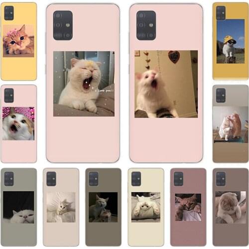 Phone Case for Samsung Galaxy A52 A72 A50 A70 A71 A21s A31 A40 A41 A11 A12 A32 A20e Cute Cat Pink Funny Art TPU Soft Cases Cover