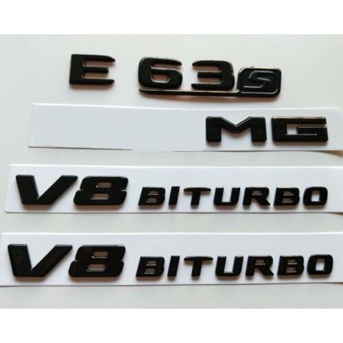 For Mercedes W212 W213 E63s for AMG V8 BITURBO All Gloss Black Emblems Badges