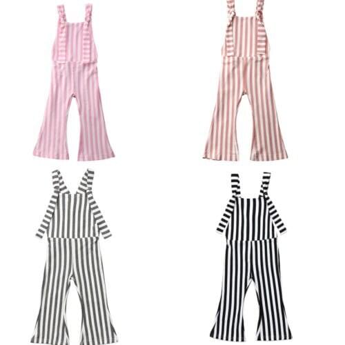 2019 Baby Clothes Kids Baby Girls Off shoulder Stripe Sleeveless Romper Jumpsuits Trousers Outfits Pants