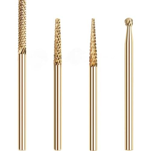 RIKONKA 2PCS Golden Milling Cutters For Manicure Nail Drill Bits 3/32" Electric Nail Drill Machine For Pedicure Nail Accessories