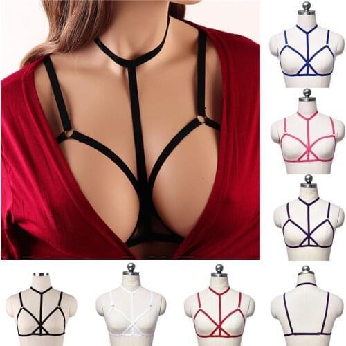 Gothic Multicolor Sexy Female Bondage Lingerie Harajuku Shoulder Strap Punk Cropped Top Corset Bra Sexy Lingerie