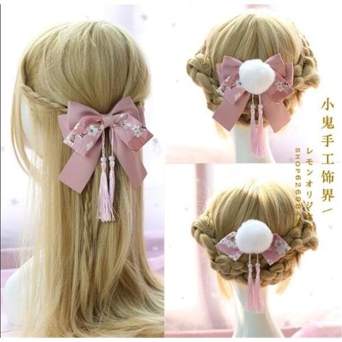 1pc Lolita headwear Chinese style tassel ceramic hair accessories headdress hair ball side clip hairpin B491