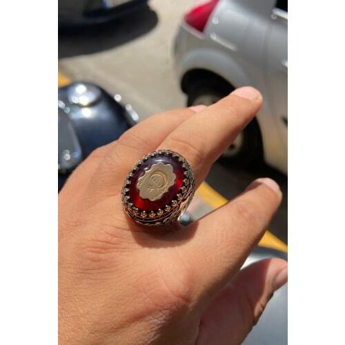Amber and Ruby Stone the Moon the stars Etna Turkish Special Design Handmade 925 Sterling Silver Mens Ring