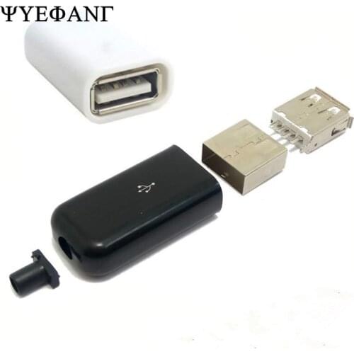 2PCS Female USB Connector Kit 4P 4pin USB 2.0 Plug Type A DIY Components Whit Black White Plastic Cover