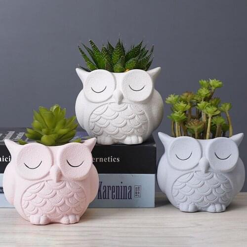 Nordic Frosted Particle Owl Ceramic Flower Pot Home Office Decoration Succulent Flowerpots Mini Bonsai Green Plants Decoration
