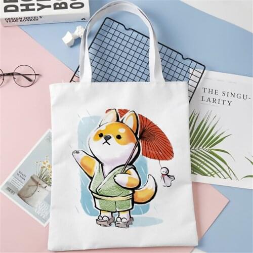 Kawaii Dog Reusable Shopping Bag Fashion Women Canvas Tote Bags Printing Bag Cartoon Bolsa De Compras Shopper Shoulder
