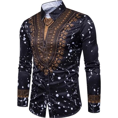 New Tops Mens Casual Shirt 3D National Style Printing Floral Pattern Popular Men Fashion Standard Edition Long Sleeve Shirt 3XL