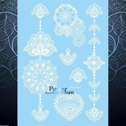 1PC Bridal Wedding Body Back Art Temporary Tattoo Sticker White Henna Lotus Flower Design Waterproof Arm Tattoo Sticker PMLS1003