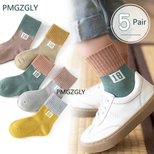 Kids Sock 1 piece=5 pair Childrens Cotton Socks Student Socks Floor Socks Autumn Winter Spring Boys And Girls Multi Color Sock