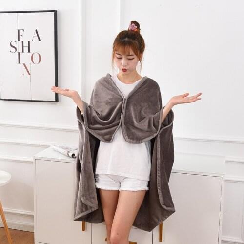 Solid Wearable Fleece Blanket Polyester Blanket With Button Multifunctional Cover Throws on Sofa Travel Adults Cloak manta