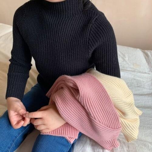 2021 Autumn Baby Girl Sweater Childrens Solid Turtleneck Knitting Coat Toddler Outwear Baby Long Sleeve Pullovers Sweaters 2-8Y