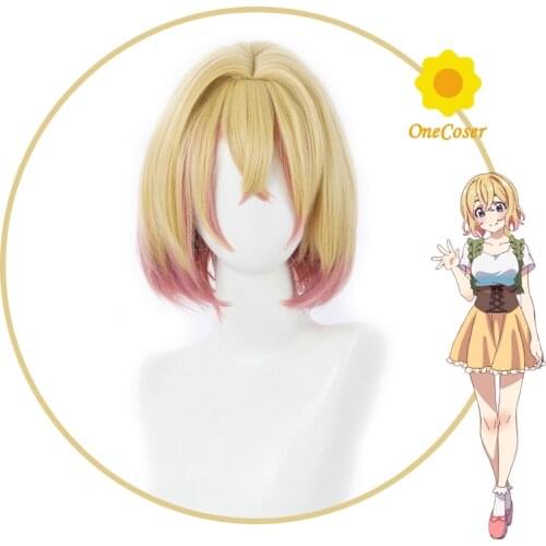 Anime Rent a Girlfriend Nanami Mami Cosplay Short Wig Yellow Pink Gradient Heat-resistant Fiber Hair + Wig Cap Party Girls Women