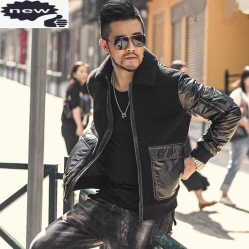 Fashion Winter Mens Patchwork Wool Parka Slim Fit Warm White Duck Down Filler Jacket Casual Outwear Overcoat Biker Man Parkas