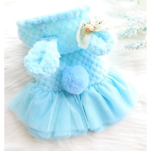 Pet Dress For Dogs Chihuahua Yorkshire Dog Clothes Warm Winter Dress Princess Cute Cat Hooded Coat Pink,Blue