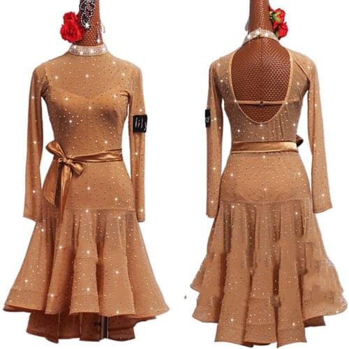 Latin Competition Dance Dress New Women Performing Dress Adult Female Shining Dancing Skirt Dark Skin Latin Dance Dress BL2682