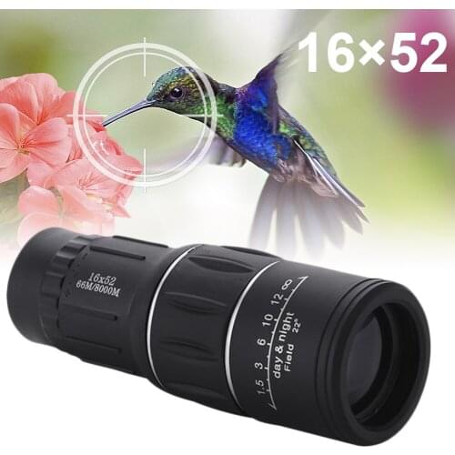 Portable 16X52 HD Monocular Telescope Day & Low Light Vision BAK4 Prism Telescope For Bird Watching Hunting Travel Outdoor
