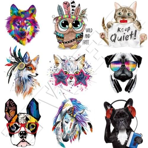 DIY Animal Patches Fashion Clothes Stickers Heat Transfer Iron-on Patches For T-shirt Dresses Washable Stickers Fox Dog Patch