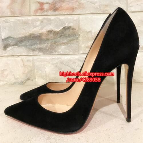 Sexy lady fashion womens shoes black suede real leather pointy toe stiletto stripper High heels pumps party pumps large size 44